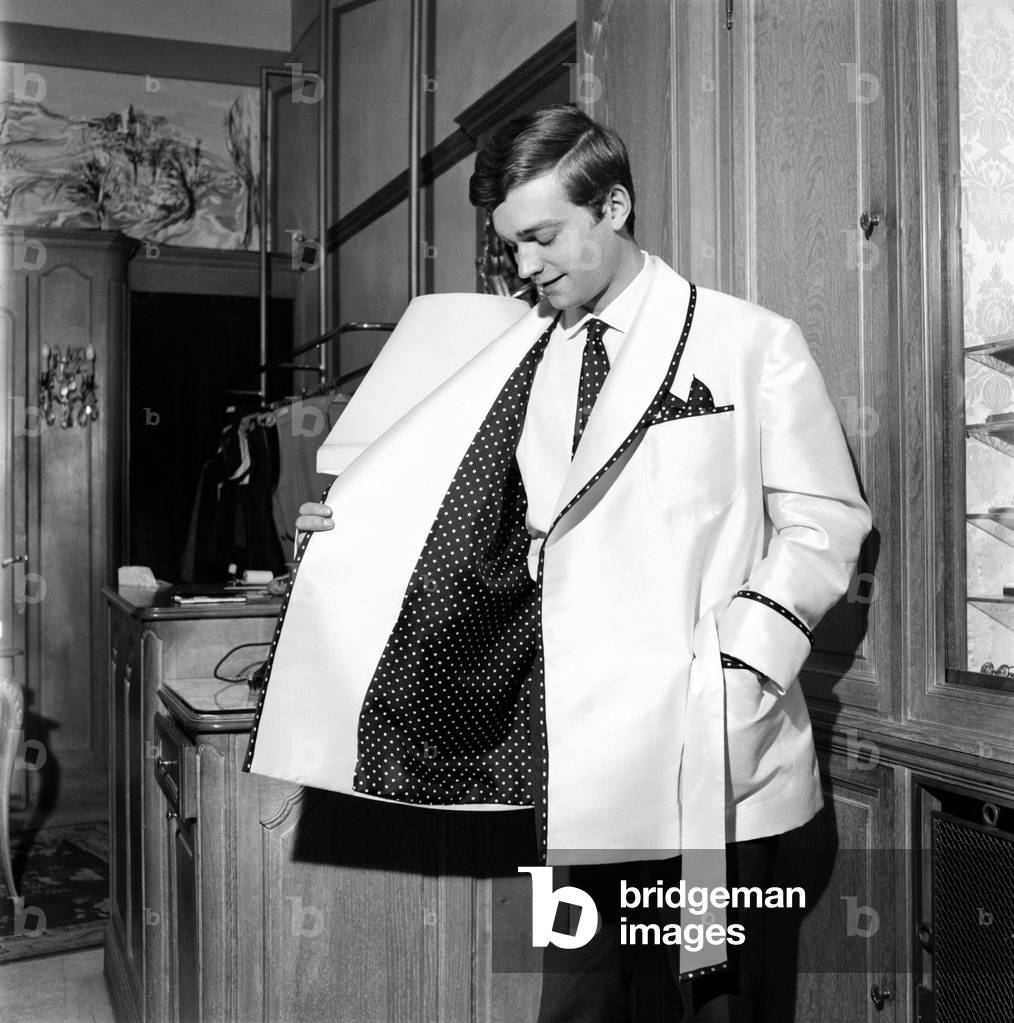 Men modelling the latest 1963 menswear design's in a Paris boutique, April 1963 (b/w photo)