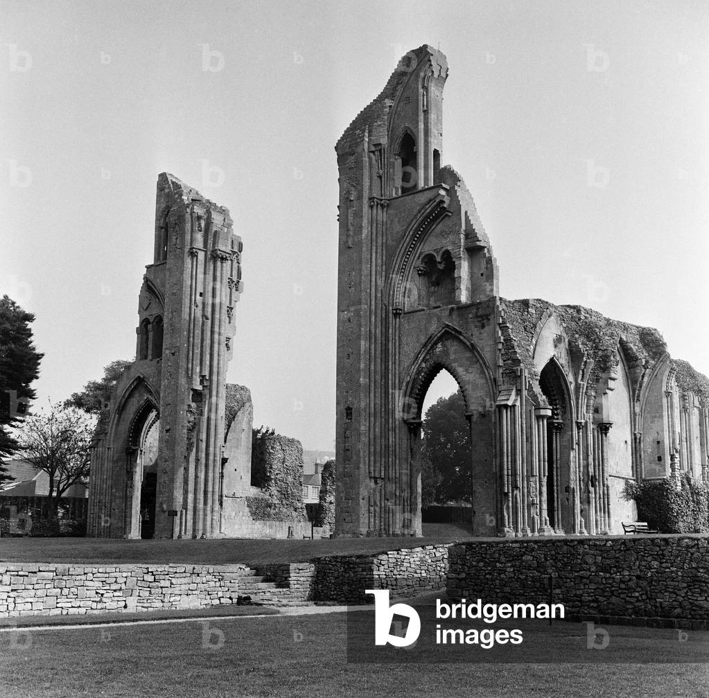 Ruins of Glastonbury Abbey in Somerset. 22nd September 1966 (b/w photo)