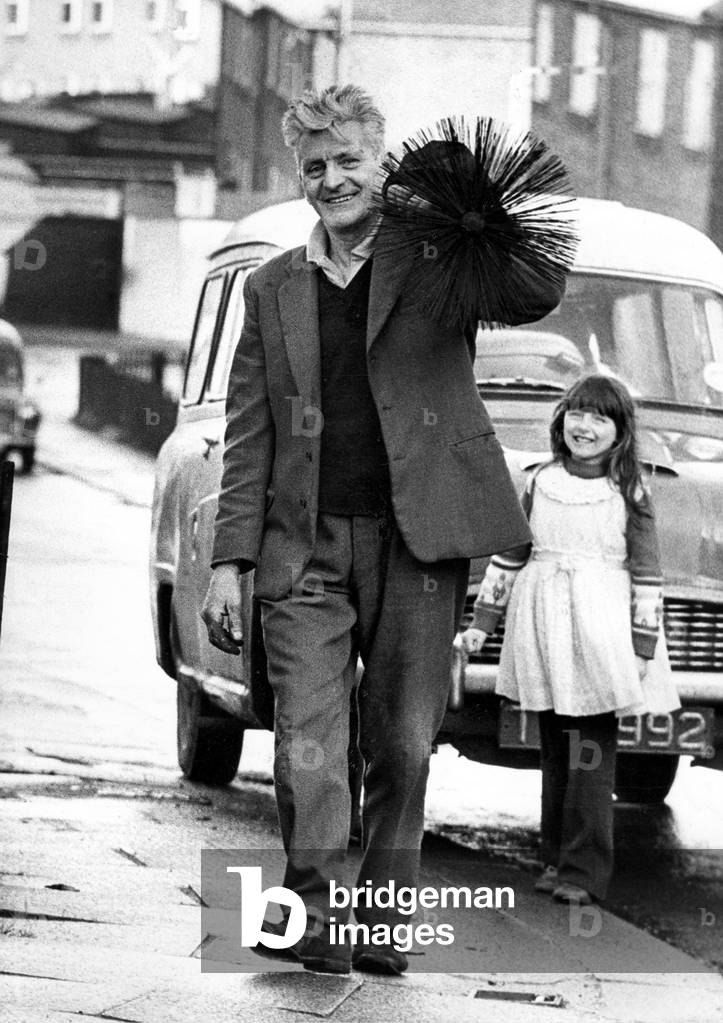 One of the last chimney sweeps in an around Alnwick Mr. Norman Steele who is retiring because there are not enough houses with coal fires, c.1970