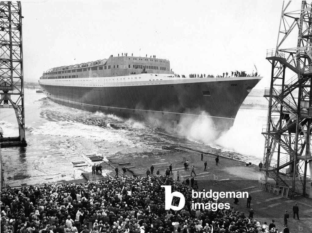 The Queen Elizabeth II - QE2 ship - the launching ceremony at John Brown's yard, Clydebank