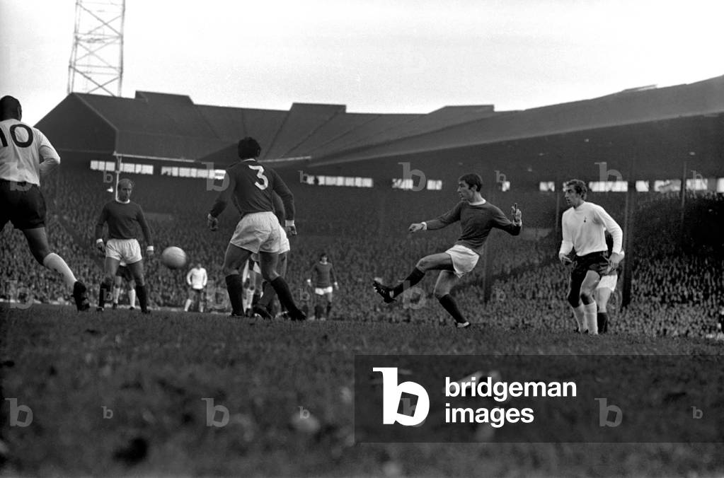 English League Division One Match at Old Trafford. Manchester United 3 v Tottenham Hotspur 1. Action from the match. 22nd November 1969 (photo)