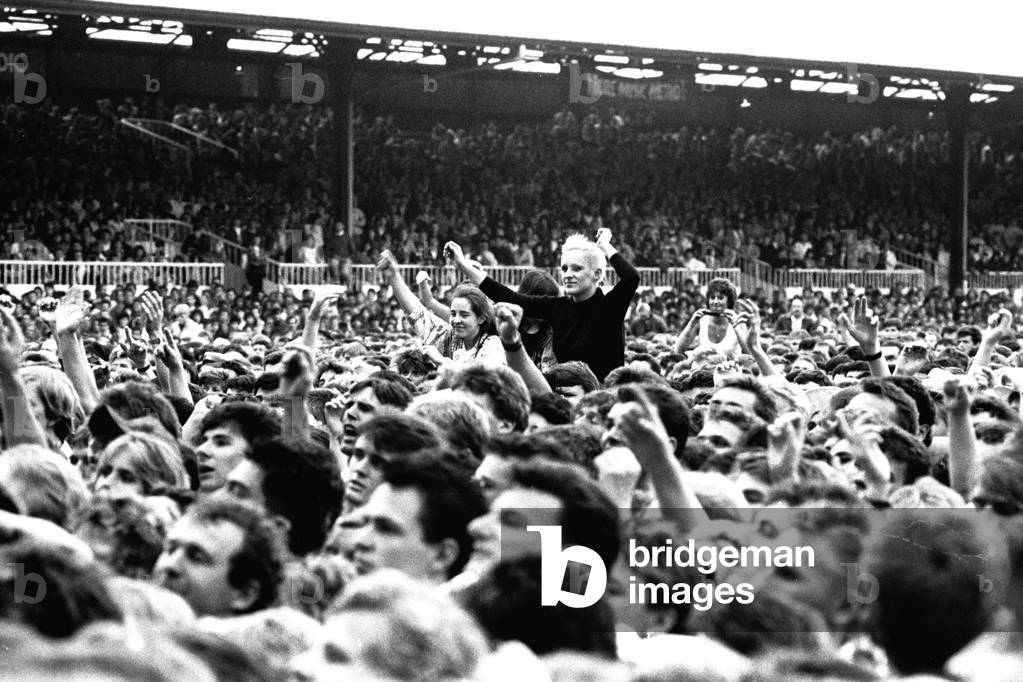 David Bowie performing at Roker Park, Sunderland on 23rd June 1987 (b/w photo)