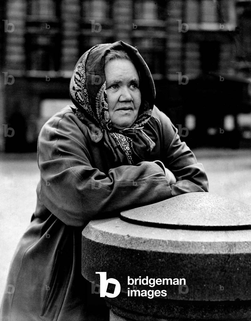 Equal pay for women demonstration. Miss Bridget Maloney a 67 year old nurse who was at one time a member of the Suffragette Party during an equal pay for women demonstration in London 
June 1944