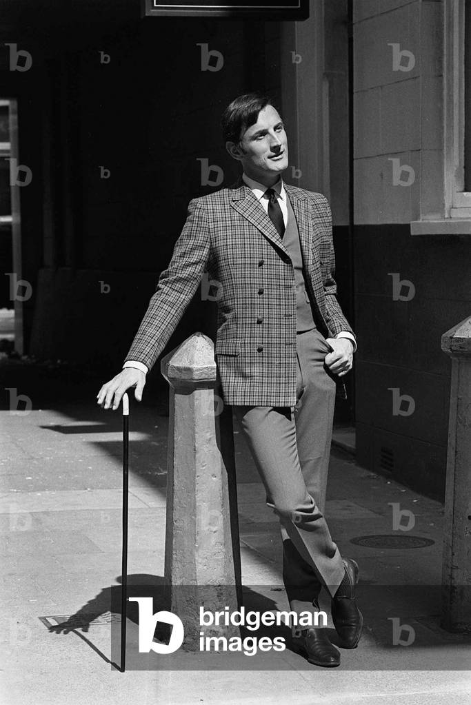 Actor Gerald Harper who stars in the television programme Adam Adamant Lives! wearing Victorian clothes 1966 (b/w photo)