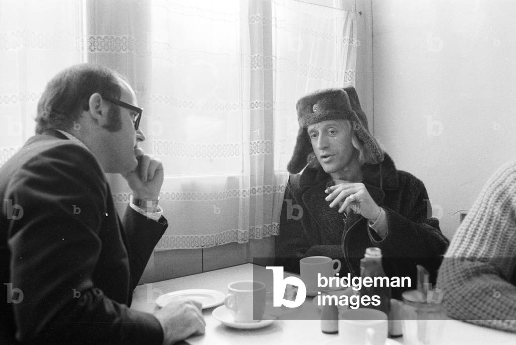 A day in the life of Jimmy Saville' Feature by Mike Hellicar. Here he is pictured in a railway cafe, which he uses for meals and as an office, 7th October 1971 (b/w photo)