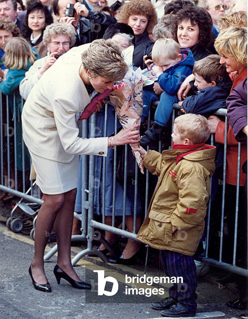 Princess Diana the Princess of Wales. (North East visits). Lee McAndrew presents the princess with some flowers. 3rd April 1991 (photo)