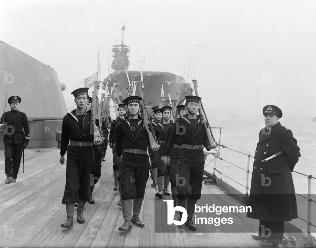 Chinese sailors train with Royal Navy at Devonport, February 1947 (b/w photo)