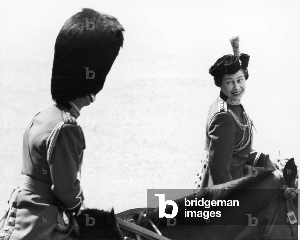 The Queen Trooping the Colour. 17th June 1974 (b/w photo)