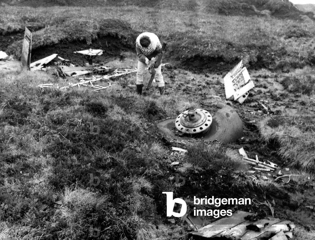The wreckage of an aircraft on the Cheviots following a crash. (unknown details) 13/08/1965.