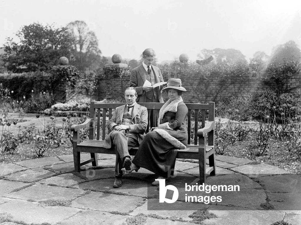 Prime Minister Stanley Baldwin with his wife Lucy and son Oliver in the garden at Chequers, their official country residence in Buckinghamshire, May 1923