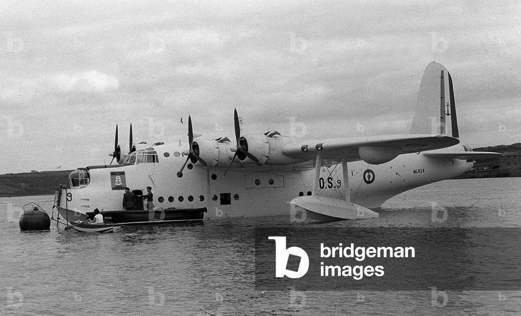 Aircraft Shorts Sunderland Flying Boat after its last flight, April 1961 (b/w photo)