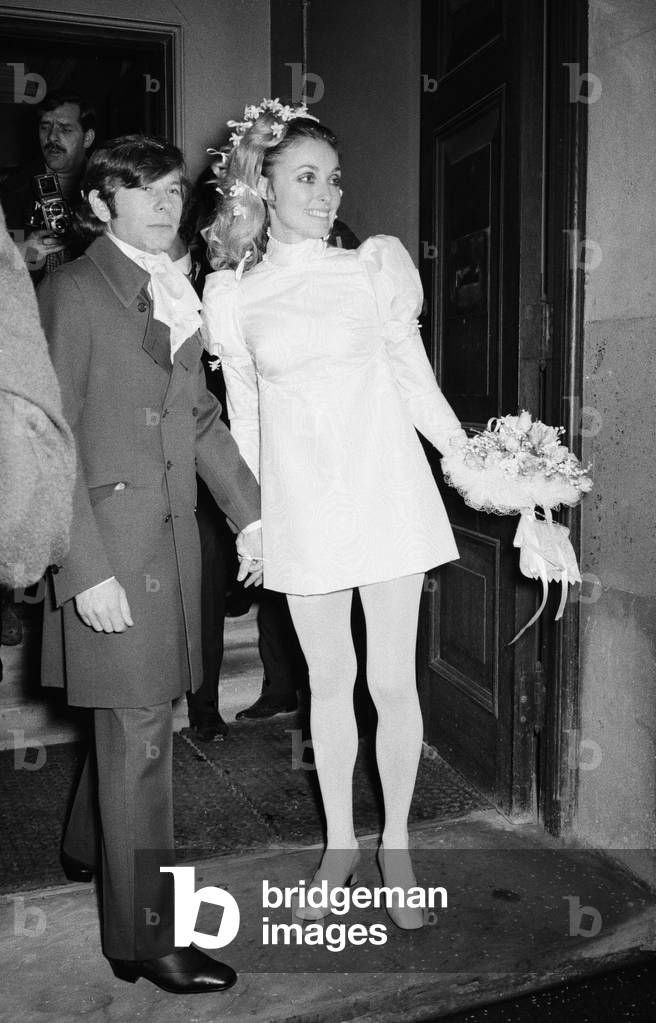 Wedding of Roman Polanski and Sharon Tate, at Chelsea Register Office, London, 20th January 1968 (b/w photo)