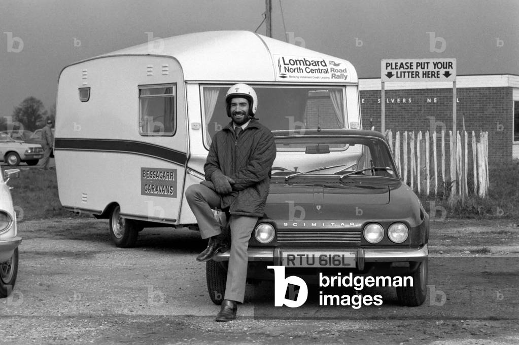 Practice Day at Silverstone Circuit for some of the Caravans taking part in this year's International Rally, March 1975 (b/w photo)