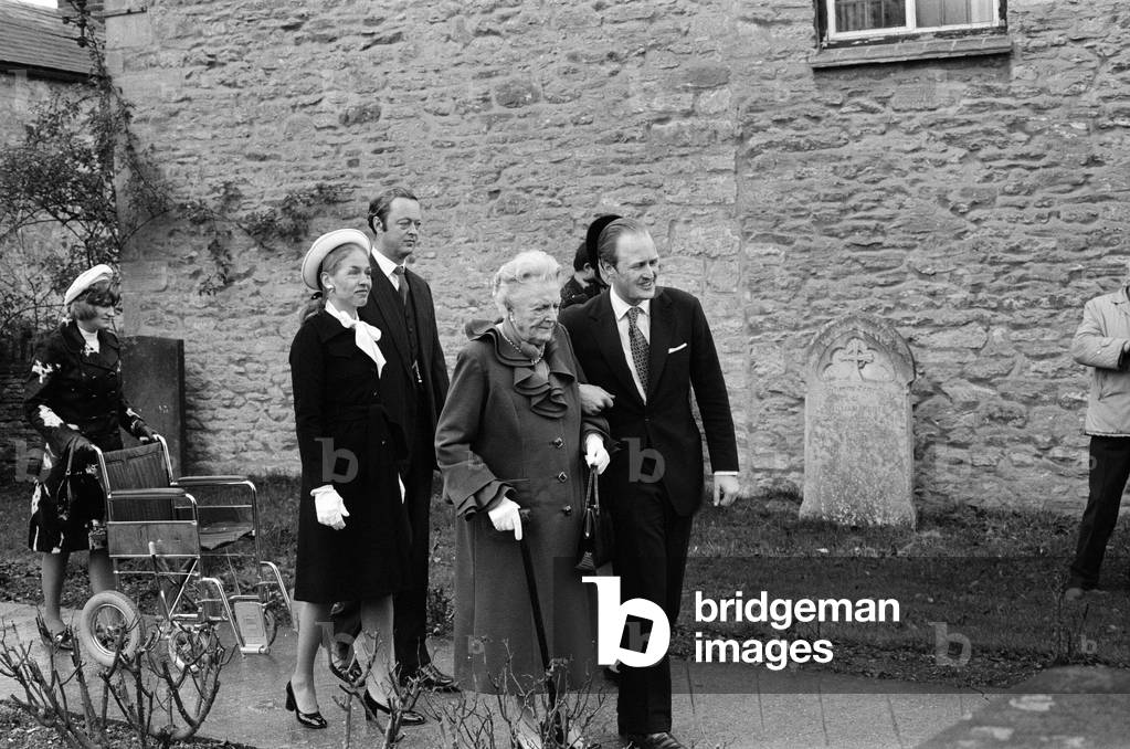 Churchill memorial service at Bladon Church, Oxon, 1974 (b/w photo)