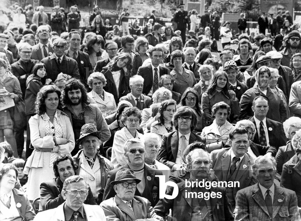 Part of the crowd listening to the speakers at Bedlington Miners Picnic in 1974