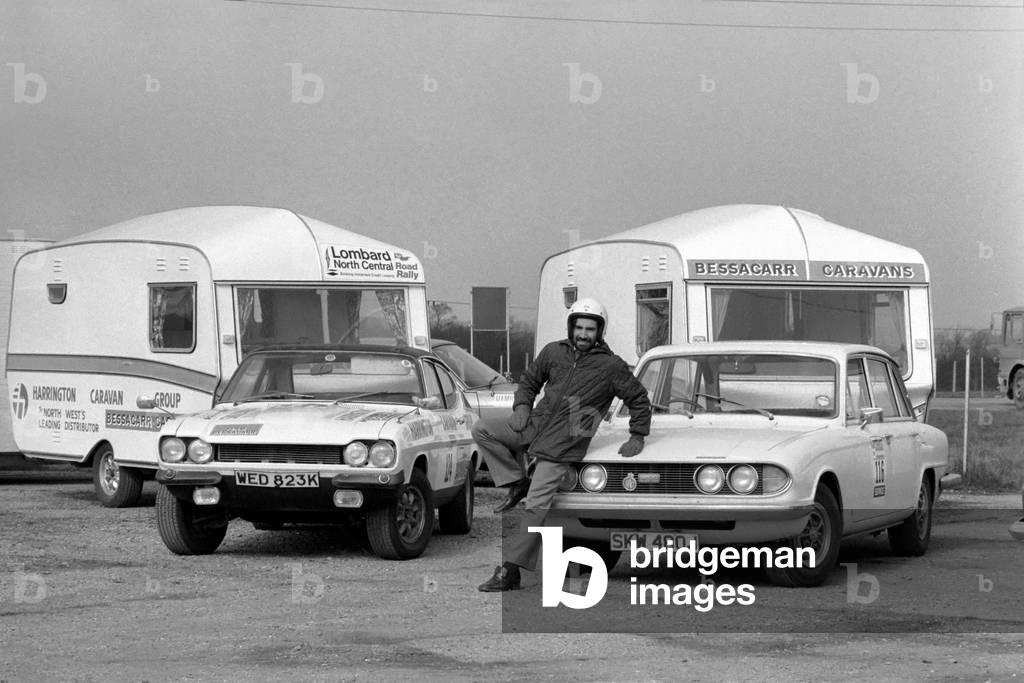 Practice Day at Silverstone Circuit for some of the Caravans taking part in this year's International Rally, March 1975 (b/w photo)