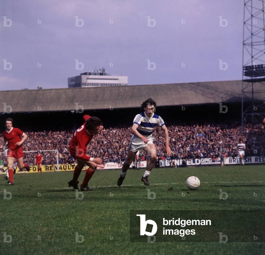 Queens Park Rangers v Liverpool league match at Loftus Road May 1977QPR's Dave Thomas (r) & Phil Neal of Liverpool (l) contest for the ballFinal score:Queens Park Rangers 1-1 Liverpool (photo)