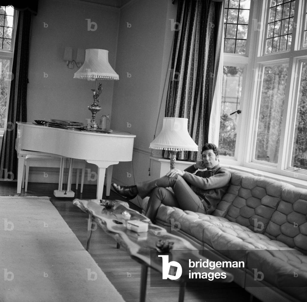 Tom Jones, at his new 65000 pound home in Weybridge, Surrey, 29th December 1968 (b/w photo)