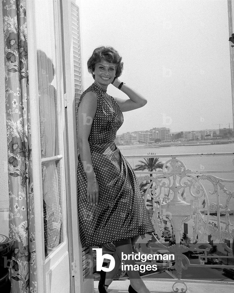 Sophia Loren at Cannes film festival May 1958 (b/w photo)