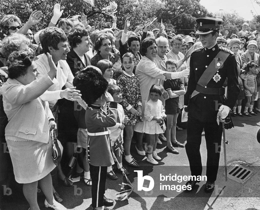 Prince Charles, The Prince of Wales is cheered by crowds. September 1969 (b/w photo)