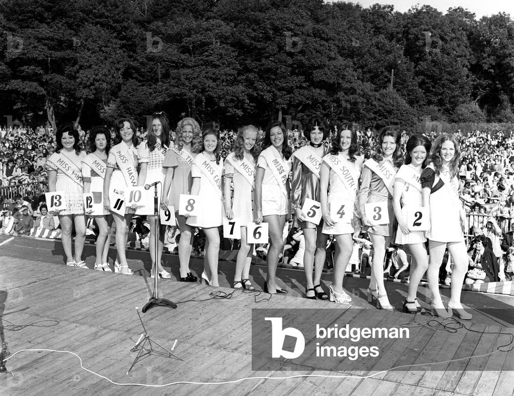 Stevie Turner entered her first big beauty contest the whole village went along to watch. And on Monday, August 28, 1972, villagers from Thornley, Co Durham, saw Stevie, a 17-yeare-old factory worker, crowned Miss Crimdon at the traditional Bank Holiday Crimdon Lido glamour contest, 1972 (b/w photo)