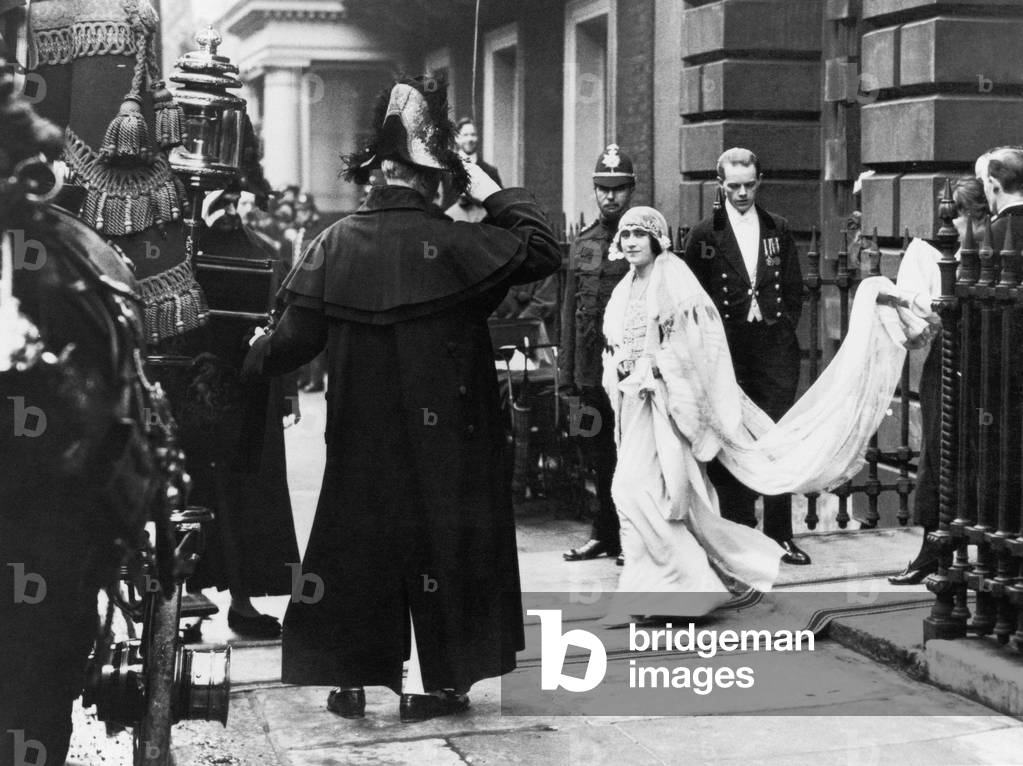 Queen Mother leaving for Wedding in April 1923 (b/w photo)