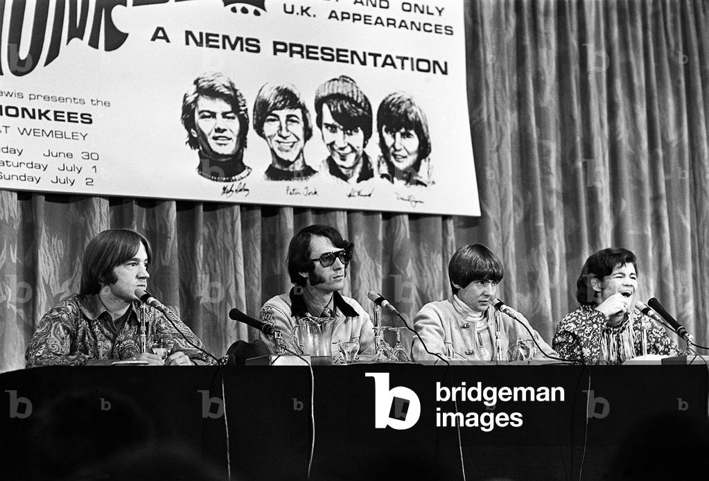 Members of the 1960's pop group The Monkees Davy Jones, Mickey Dolenz, Mike Nesmith and Peter Tork at a press conference in London, June 1967.