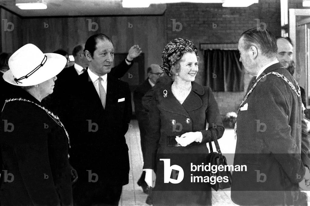 Education Minister Margaret Thatcher at Sunderland to open the Wearside College of Education, April 1972 (b/w photo)