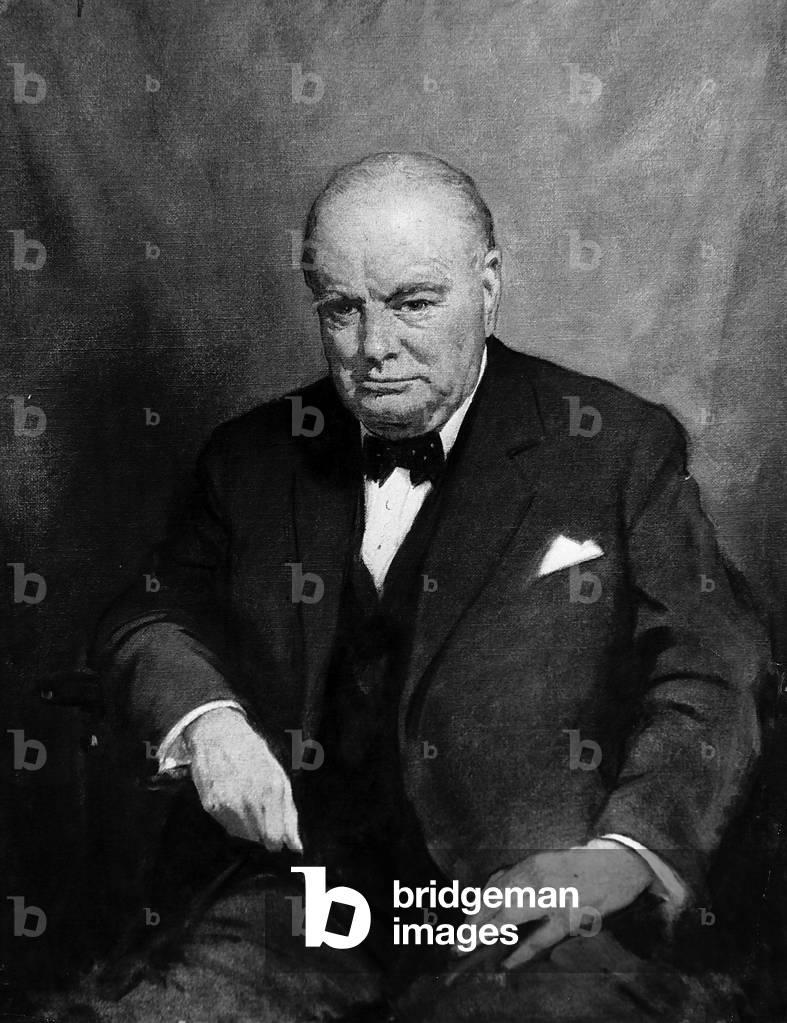 Winston Churchill portrait by Scottish artist Sir James Gunn hung in University of Strathclyde 1964