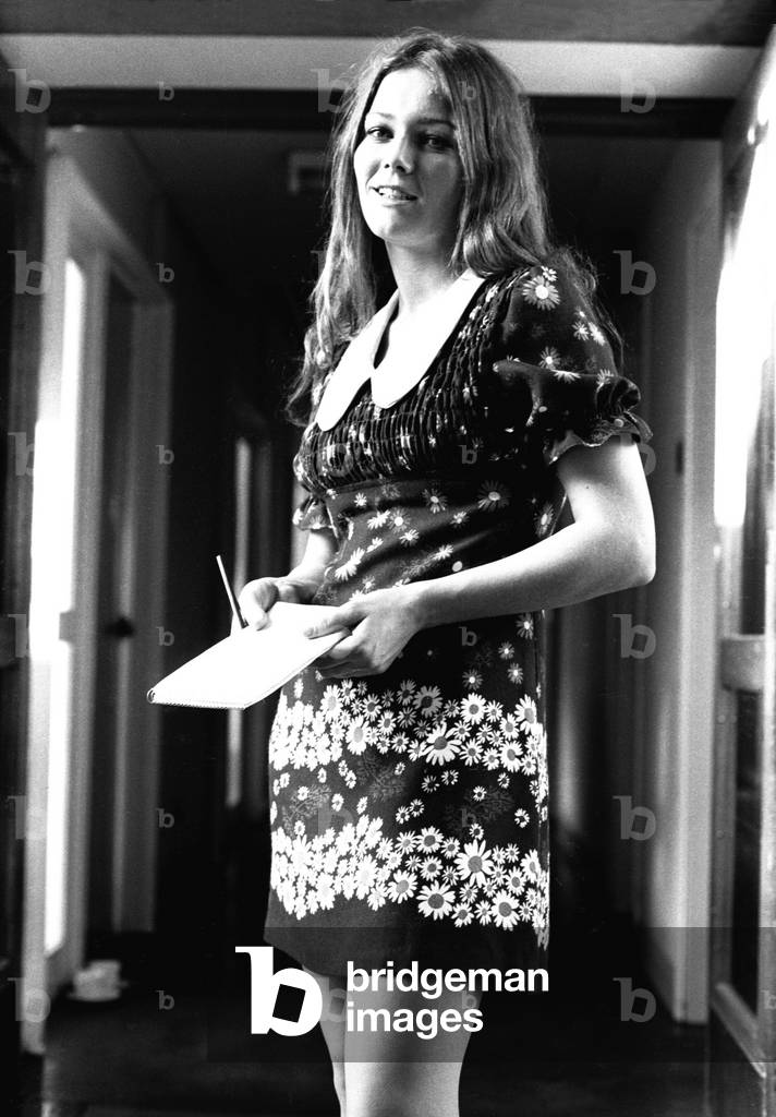 A model wearing a dress during a fashion shoot, 26th October 1971 (b/w photo)
