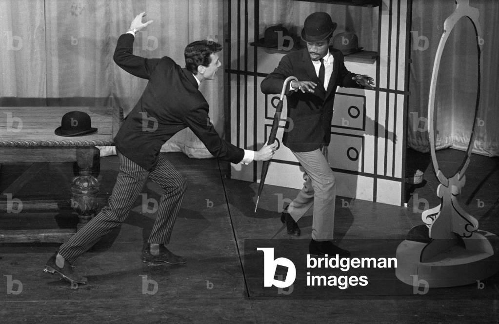 Lionel Blair and Sammy Davis Jnr. rehearsing for The Royal Variety Show, 6th April 1961 (b/w photo)