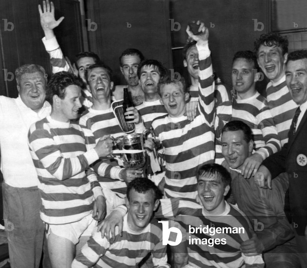 Victory celebrations for Celtic as they display the Scottish Cup they have just won by beating Aberdeen 2-0. 29 April 1967 (photo)