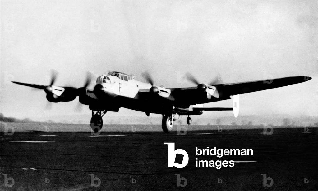 Avro Lancaster taking off. March 1949 (b/w photo)