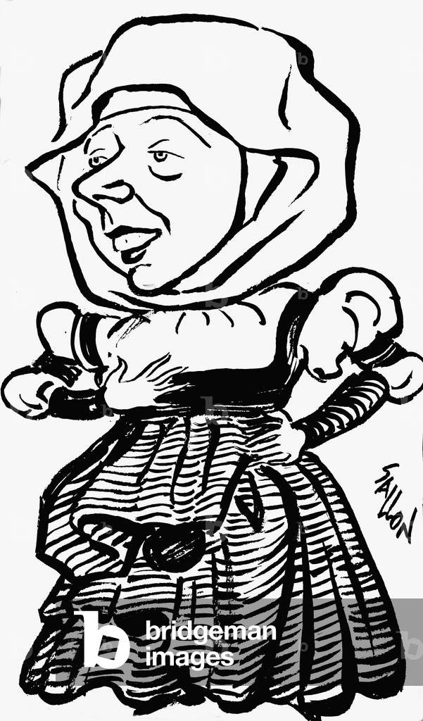 Dame Edith Evans as the nurse in Romeo and Juliett as seen by Mirror cartoonist Sallon, c. 1961 (b/w photo)