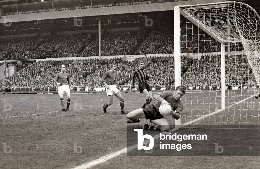 1969 FA Cup Final at Wembley StadiumManchester City 1 v Leicester City 0 Leicester goalkeeper Peter Shilton saves April 1969 (photo)