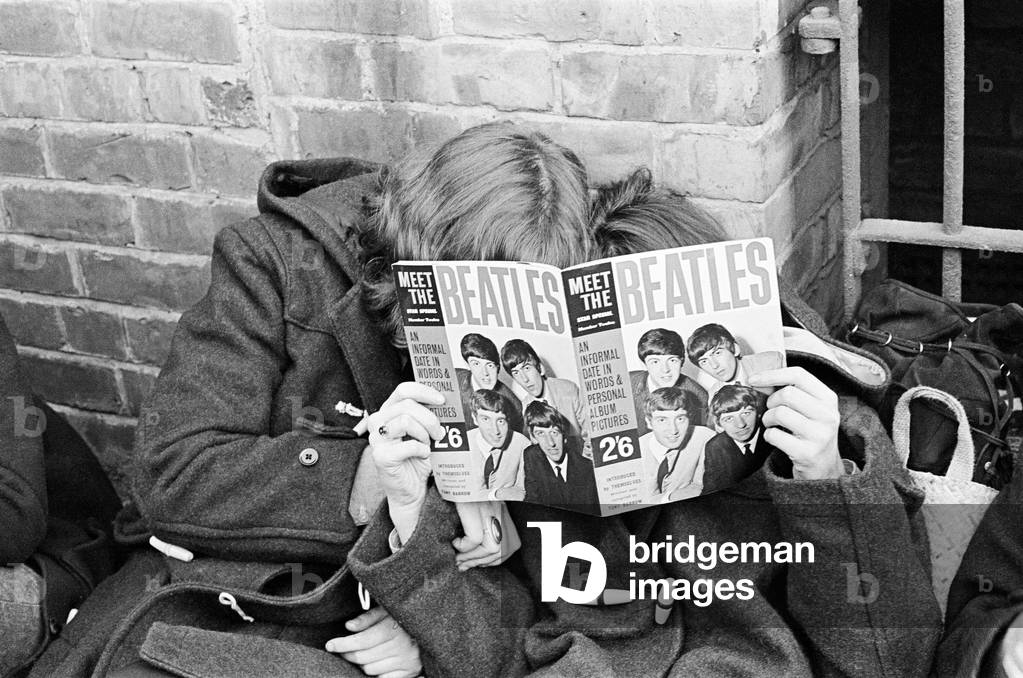 Beatles fans queue for tickets in Newcastle Upon Tyne. 21st November 1963 (b/w photo)