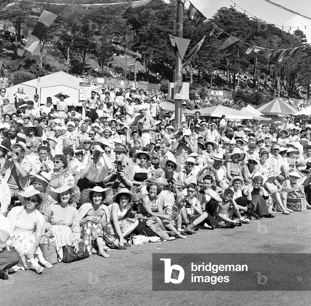 Crowds watching the Jersey Flower Show, Jersey, Channel Islands, 5th August 1958 (b/w photo)
