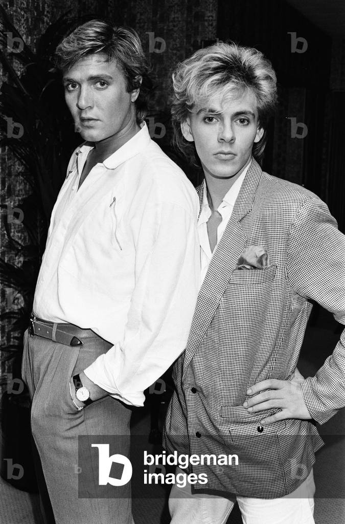Simon Le Bon & Nick Rhodes from music group Duran Duran, 20th July 1983 (b/w photo)