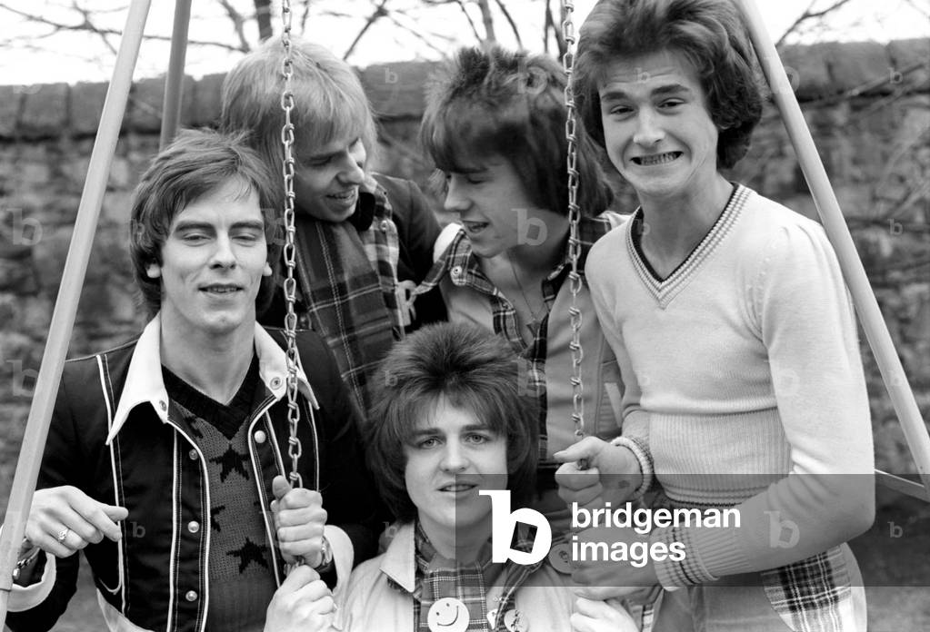 Bay City Rollers pop group in Edinburgh. 
February 1975.