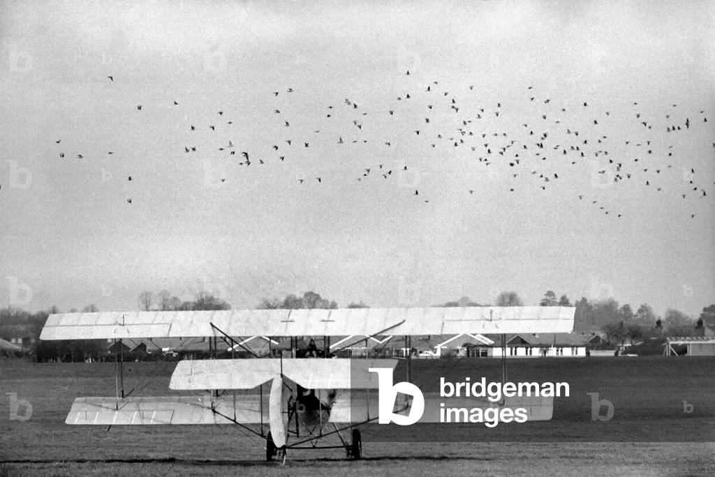 Test flying 1915 style with Neil Williamson, March 1975 (b/w photo)
