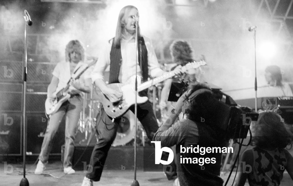Status Quo performing on stage on BBC TV Programme 