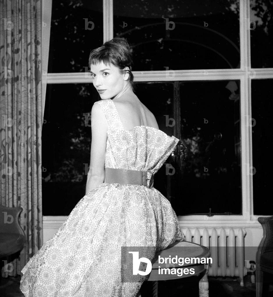 Italian actress Elsa Martinelli pictured at The Savoy Hotel in London July 1957 (b/w photo)