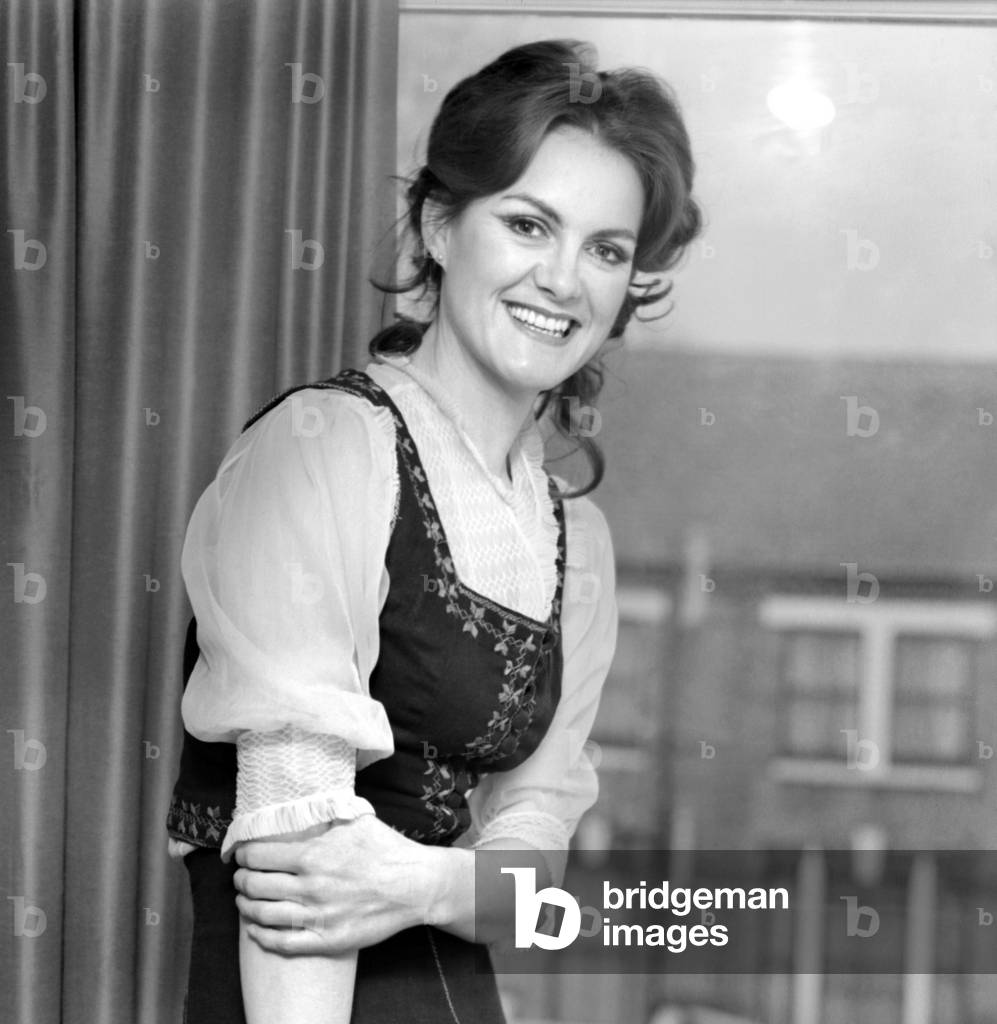 Healers Feature: Anna MaCloud, star of 'Jesus Christ Superstar', pictured at her Wandsworth flat, February 1975 (b/w photo)