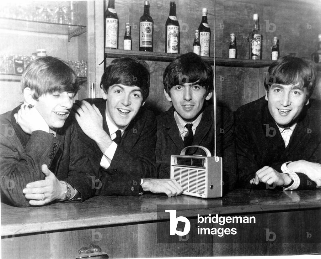 The Beatles between performances at the Coventry Theatre, Coventry, 17 November 1963 (b/w photo)