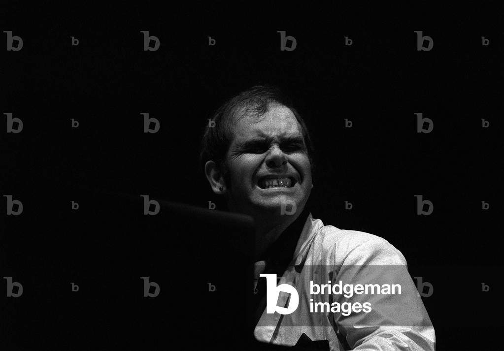 Rock superstar Sir Elton John in concert at the Palladium Theatre, Greenwich Village, New York during his American tour, October 1979