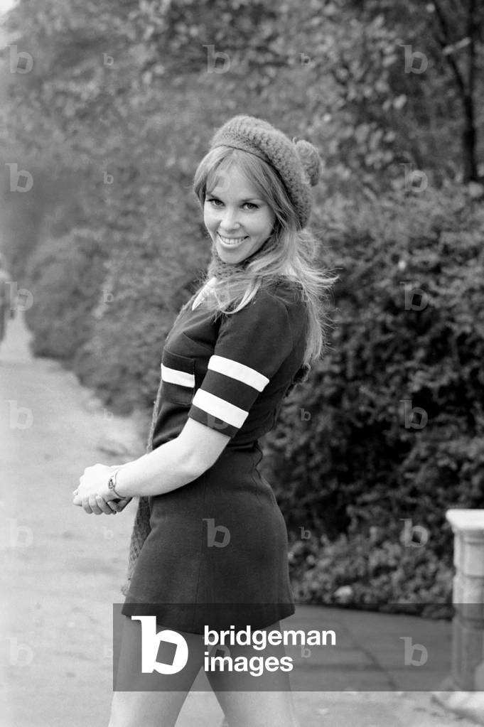 Pictures of Christine Smith in Holland Park, modelling a pattened mini -dress.
November 1969
