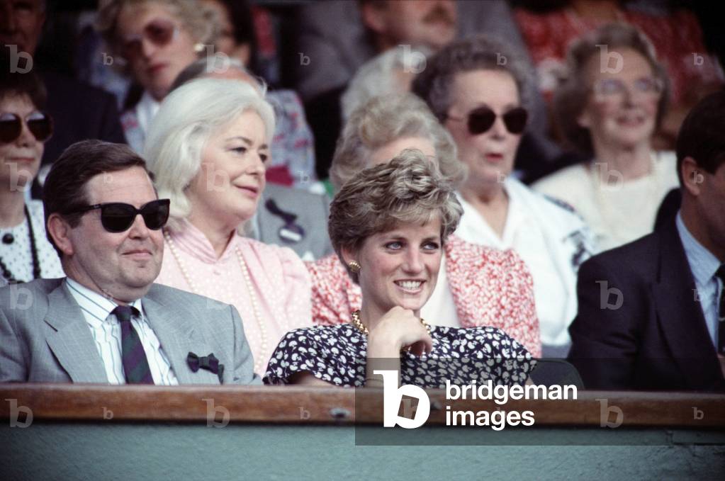 Wimbledon Men's Final, Princess Diana watching Michael Stich vs. Becker, 7th July 1991 (photo)
