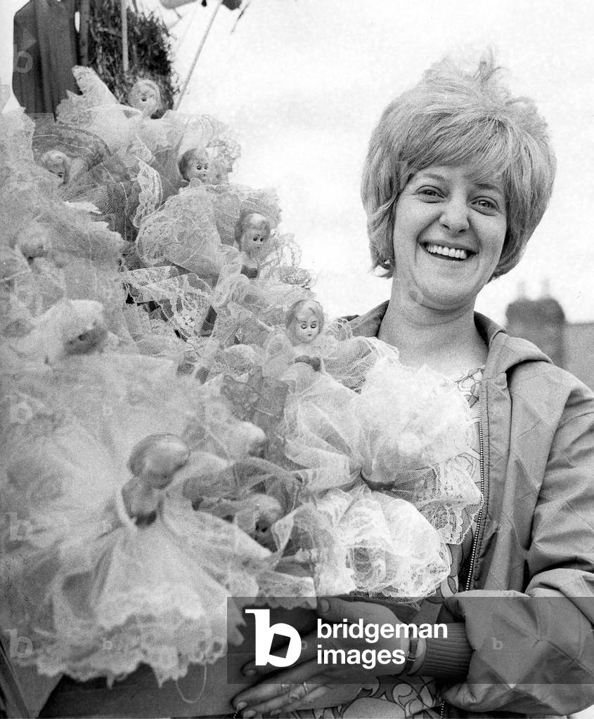 Durham Miners Gala - Rita Bishop with a fine display of dolls, which were a popular attraction at the gala, 18 July 1970