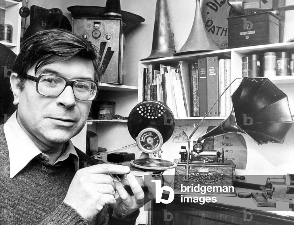 Opera singer and research scientist Phillip Bailey who collects music boxes, gramophones and phonographs in January 1980

27/01/80
