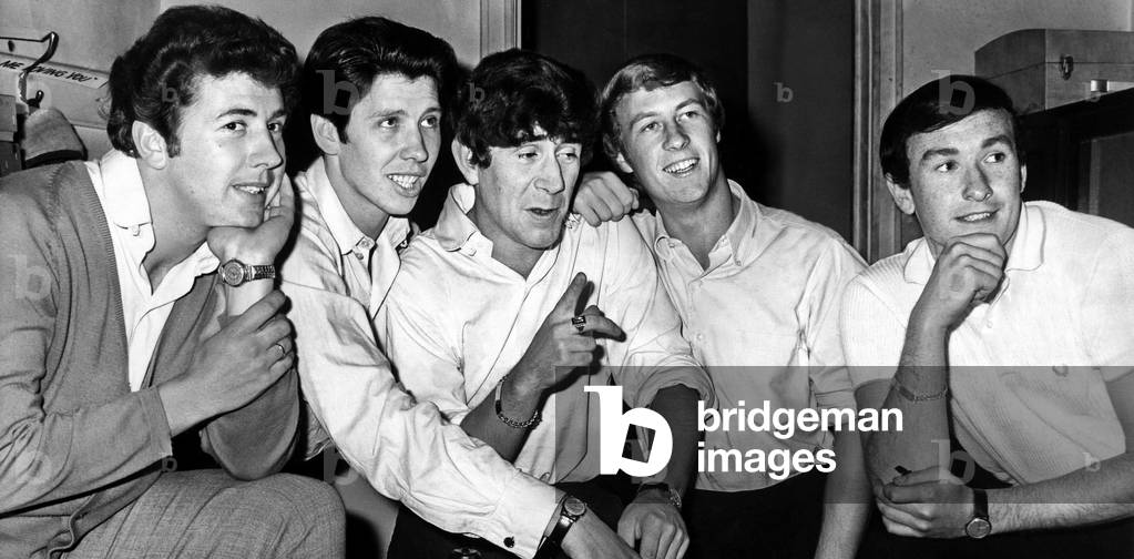 Brian Poole, far right, with his band the Tremeloes before appearing at a Newcastle Dance Hall 26 May 1964 (b/w photo)